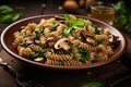 Whole Wheat Fusilli Pasta with Mushroom and Spinach Royalty Free Stock Photo