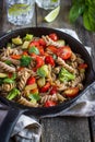 Whole wheat fusilli pasta with vegetables Royalty Free Stock Photo