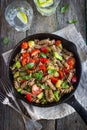 Whole wheat fusilli pasta with vegetables Royalty Free Stock Photo