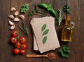 Whole wheat lasagna sheets, vegetables and herbs Royalty Free Stock Photo