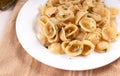 Whole wheat orecchiette pasta with walnuts Royalty Free Stock Photo