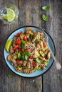 Whole wheat pasta with chicken and vegetables Royalty Free Stock Photo