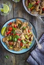 Whole wheat pasta with chicken and vegetables Royalty Free Stock Photo