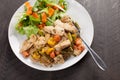 Whole Wheat Pasta with Cooked Chicken and Vegetables slightly above shot Royalty Free Stock Photo