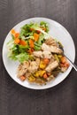 Whole Wheat Pasta with Cooked Chicken and Vegetables top view Royalty Free Stock Photo