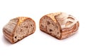 Whole wheat sourdough freshly baked bread on white background