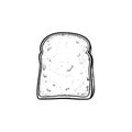 Whole wheat toast bread hand drawn sketch icon.