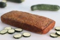 Whole wheat zucchini bread loaf. Moist and dense bread made of whole wheat flour and shredded zucchini Royalty Free Stock Photo