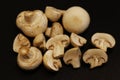 Whole white button mushrooms, or agaricus isolated on a black background Royalty Free Stock Photo