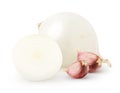 Whole white onion with garlic seeds isolated on white background with clipping path. Royalty Free Stock Photo