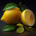 Whole yellow lemons and split half a freshly harvested lemon -Generate Artificial Intelligence - AI