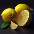 Whole yellow lemons and split half a freshly harvested lemon -Generate Artificial Intelligence - AI
