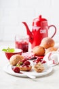 Wholegrain buns and chia seeds strawberry jam for breakfast Royalty Free Stock Photo