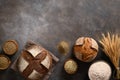 Wholegrain and hemp bread on brown background. Royalty Free Stock Photo