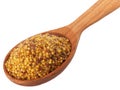 Wholegrain mustard in wooden spoon