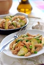 Wholegrain pasta with green beans, zucchini and Brussels sprouts Royalty Free Stock Photo