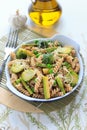 Wholegrain pasta with green beans, zucchini and Brussels sprouts Royalty Free Stock Photo