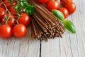 Wholegrain rye spaghetti, tomatoes and herbs