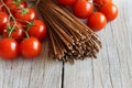 Wholegrain rye spaghetti, tomatoes and herbs