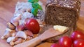 Wholemeal bread butter tomatoes and garlic