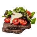 Wholemeal bread with cheese, tomatoes and lettuce, isolated. Generative AI