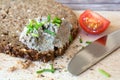Wholemeal Bread With Spread On Chopping Board Royalty Free Stock Photo