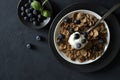 Wholemeal breakfast cereals, blueberries and yogurt. Royalty Free Stock Photo