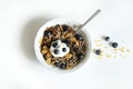 Wholemeal breakfast cereals, blueberries and yogurt. Royalty Free Stock Photo