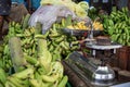 Wholesale bananas market and weighing Royalty Free Stock Photo