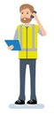 Wholesale, logistic, business, people concept - man calling on smartphone at warehouse. Illustration on a white