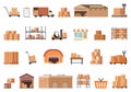 Wholesale store icons set cartoon vector. Marketplace supplier