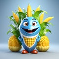 Wholesome Corn Cartoon Character: 3D Rendering Delight