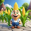Wholesome Corn Cartoon Character: 3D Rendering Delight