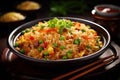 Wholesome delight Asian meal, fried rice with a mix of vegetables