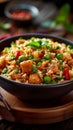 Wholesome delight Asian meal, fried rice with a mix of vegetables