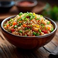 Wholesome delight Asian meal, fried rice with a mix of vegetables