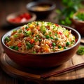 Wholesome delight Asian meal, fried rice with a mix of vegetables
