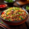 Wholesome delight Asian meal, fried rice with a mix of vegetables