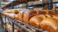 Wholesome Delights: A Bread Bakery Food Factory Showcasing Fresh White Bread on Shelves During Manufacturing Process