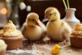 Wholesome Easter ducklings with quail eggs and cupcakes, celebrating joy