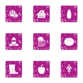 Wholesome food icons set, grunge style Royalty Free Stock Photo