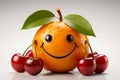 Wholesome fruit creation cherries and orange smiley face, isolated on white