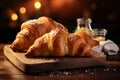 Wholesome goodness, homemade croissants rest on a rustic wooden tabletop