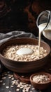 Wholesome Indulgence Bowl of Creamy Oatmeal with a Swirl of Milk Pour, a Nourishing Delight for the Senses