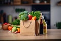 Wholesome living Fresh vegetables in paper bag on kitchen table