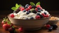 Wholesome Morning: Indulge in the Nutritious Appeal of a Yogurt Bowl Adorned with Mixed Berries
