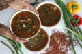 Wholesome Ragi Vegetable Soup. Nutrient-rich, vegan friendly, and comforting bowl of hearty soup with finger millets and Royalty Free Stock Photo