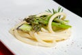 Wholewheat pasta Spaghetti with asparagus Royalty Free Stock Photo