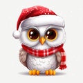 Whoo\'s in the Spirit: Cute Christmas Snowy Owl Watercolor Clipart - Isolated on White Background - Generative AI Royalty Free Stock Photo