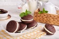 Whoopie pies. Chocolate sandwich cookies with cream filling Royalty Free Stock Photo
